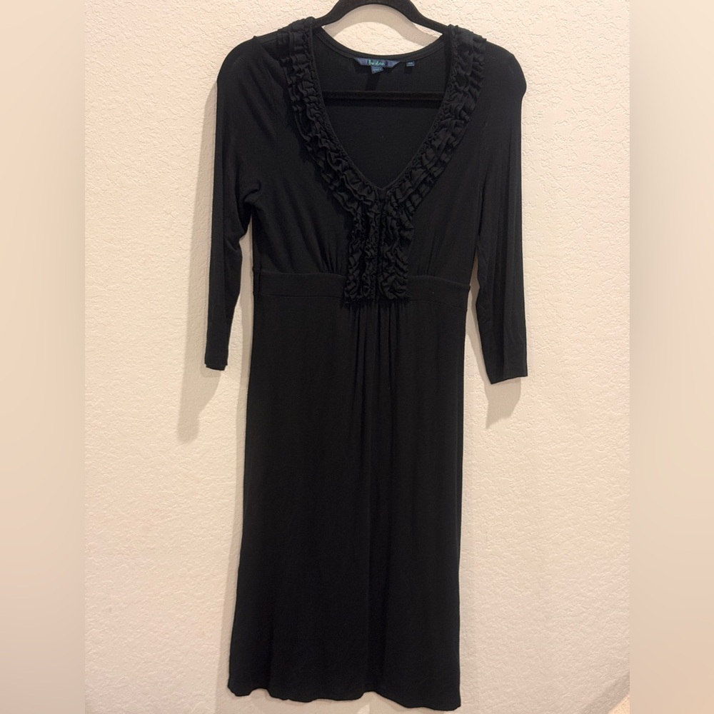 Boden Black Ruffle V-Neck Long Sleeve Dress